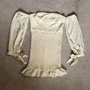 boohoo long sleeve off the shoulder ruffled mini dress